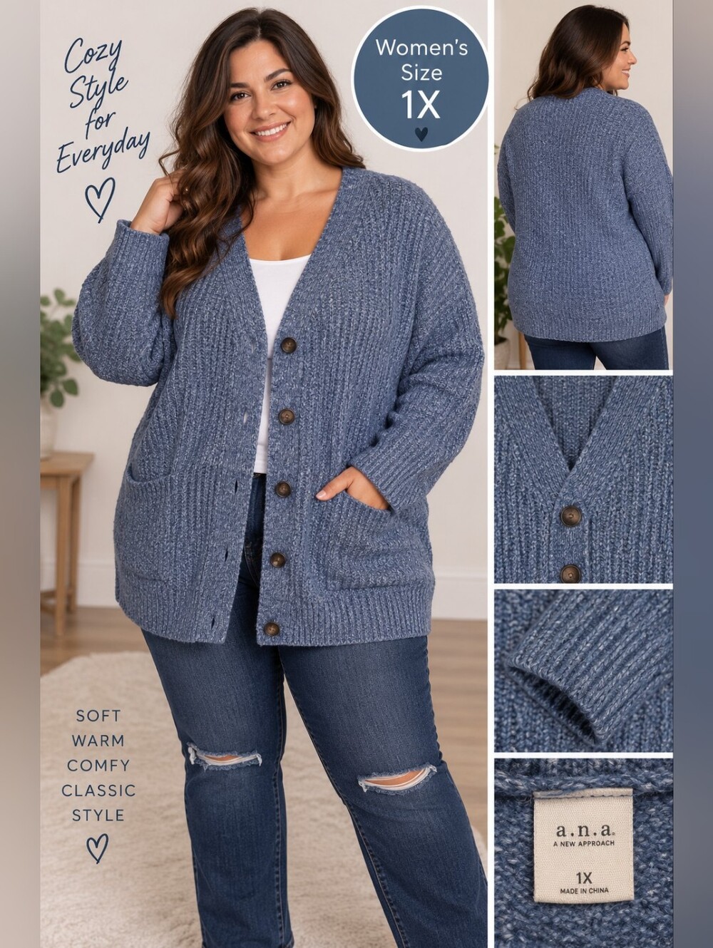A new approach Women's 1X blue cardigan sweater #28